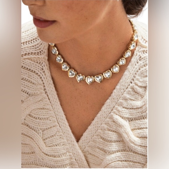 Statement Choker BaubleBar Desiree Gold-Tone Heart Crystal Necklace - Picture 1 of 8